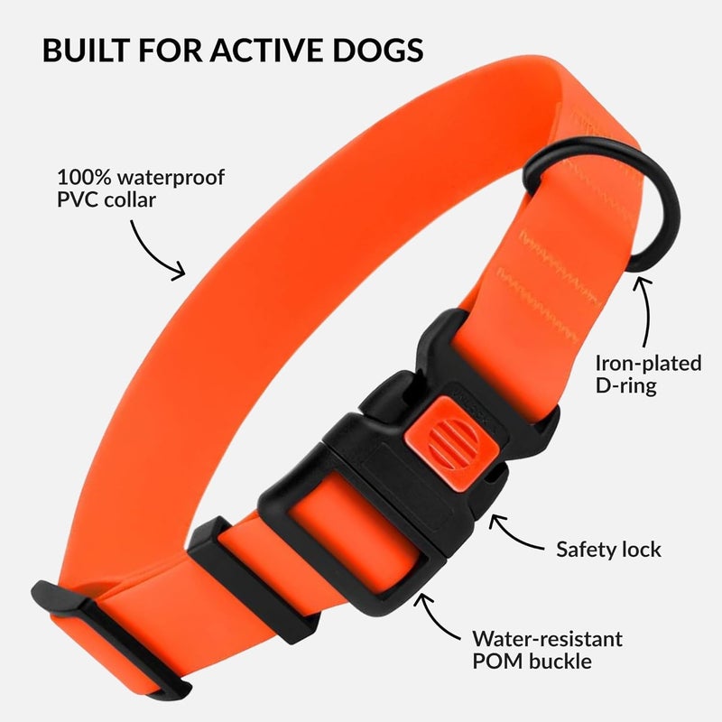 CollarDirect Waterproof Dog Collar - Silicone, Plastic Collar, Odor-Resistant, Easy to Clean, for Large, Medium, Small Dogs - Adjustable Collar with Breakaway Buckle (Neck Fit 10"-13", Orange) - Image 2